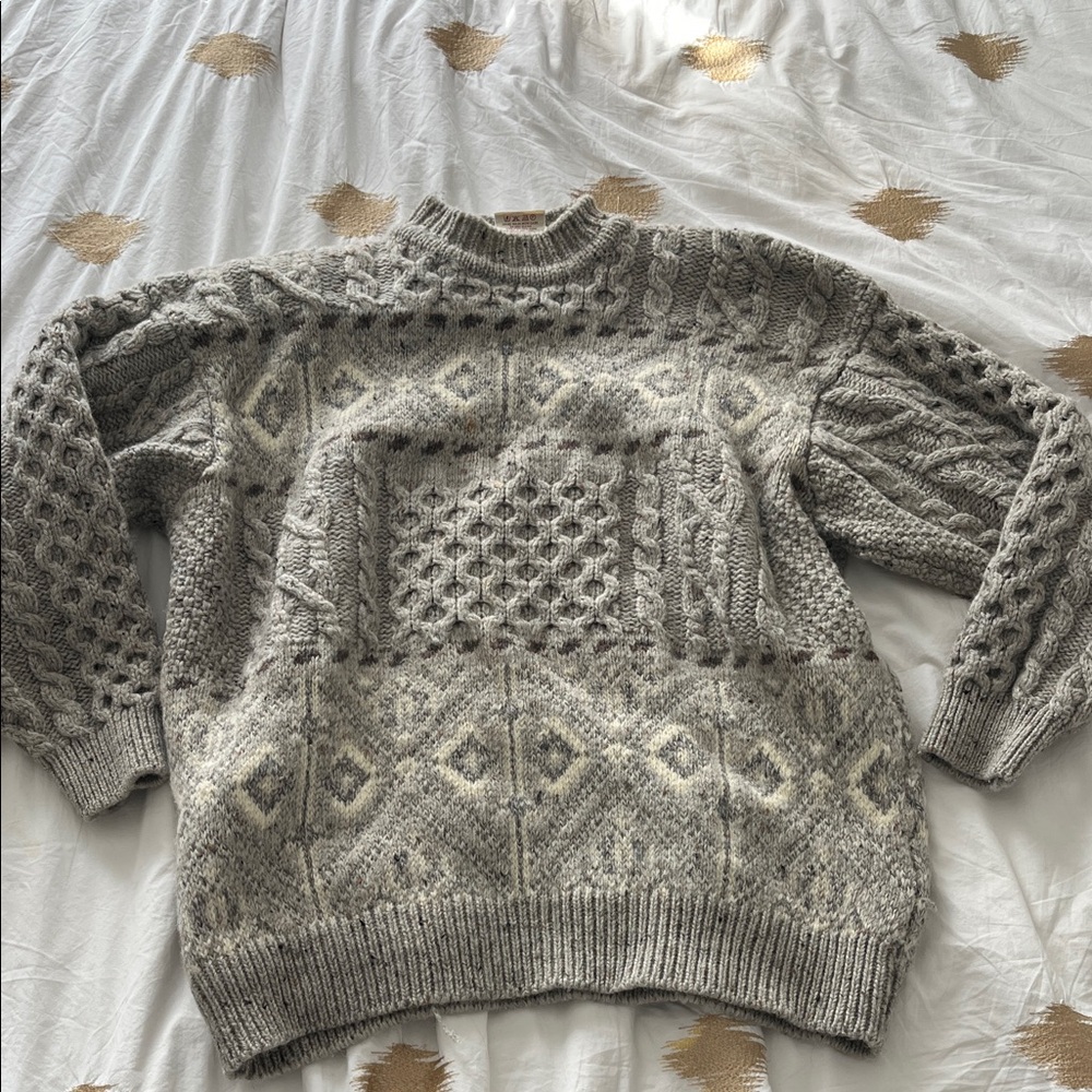 Wales Bonner Gray and Cream Patterned Crewneck Sweater